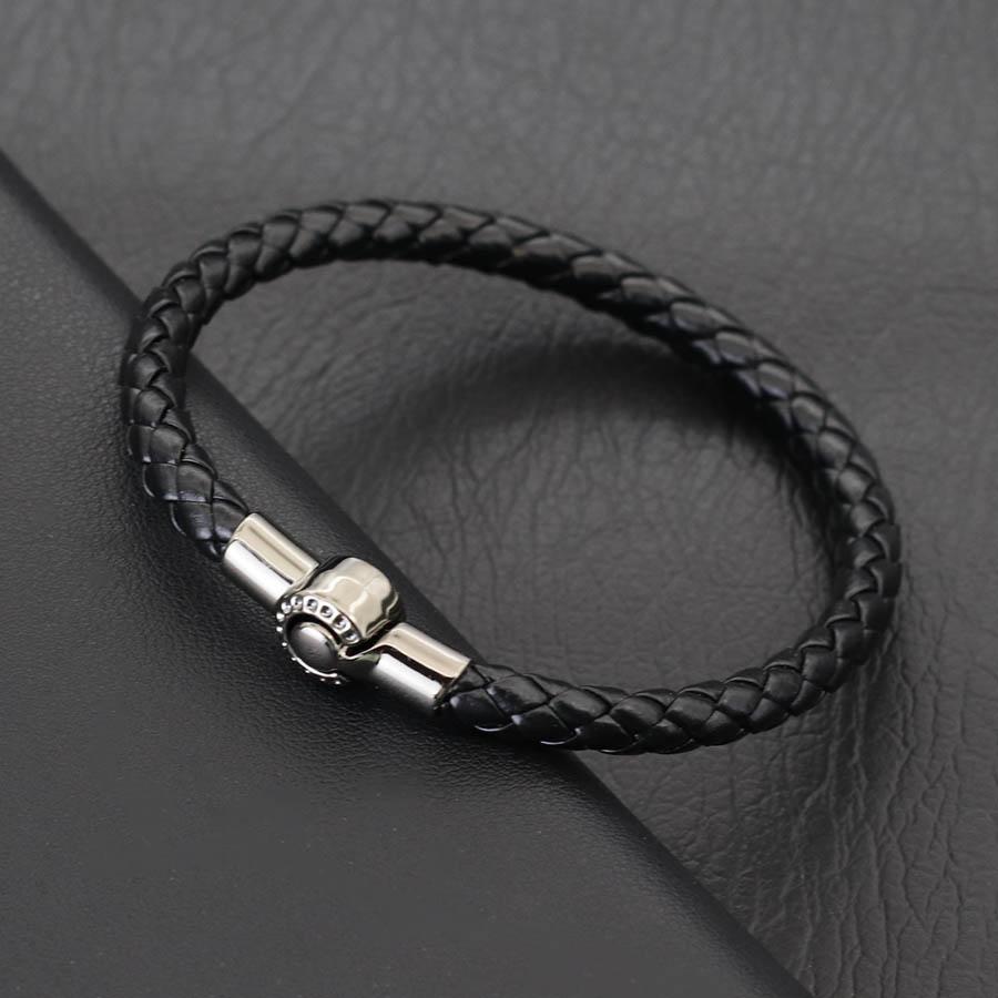 

Minimalist Magnetic Leather Bracelet For Men Casual Accessories Customizable Size Black Bangle Pulsera Hombre Hiphop Rock Joias L 22.5cm 8.5Inch чёрный