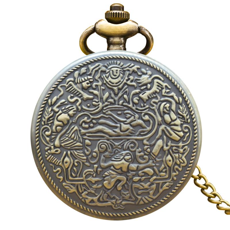 

Vintage Bronze Clamshell Egyptian Village Style Carved Necklace Quartz Pocket Watch Travel Souvenir Gift бронзовий