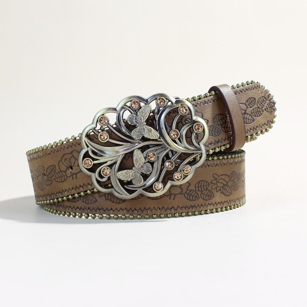 

Engraved Buckle Waist Belt Leather Waist Chain Vintage Metal Buckle Belt Women s Accessories Style B