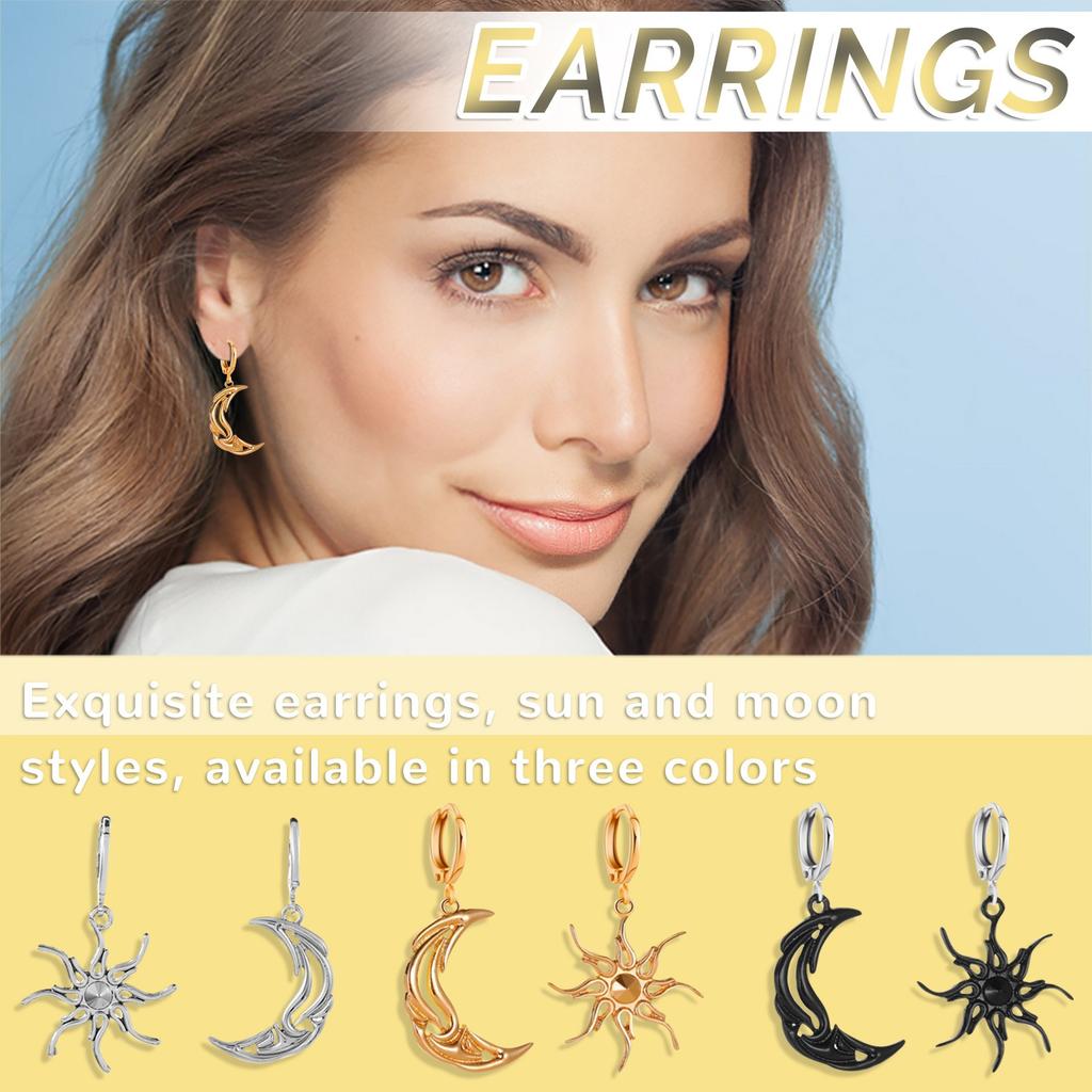 Simples Sun And Moon Earrings Personality Asymmetrical Abstract Earrings Short Hollow Star And Moon Earrings