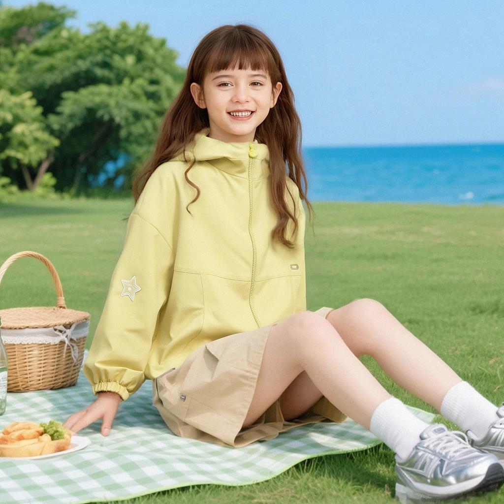 Girls' Loose Medium To Long Hooded Coat
