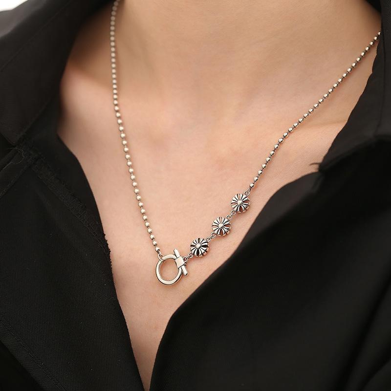 Retro old cross round bead necklace women's trend unique simple versatile Thai collarbone chain