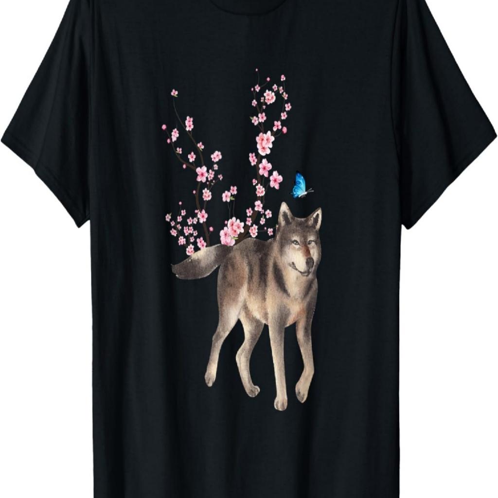 Japan Sakura Cherry Blossom Wolve T-Shirt