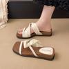 Fashion Versatile Niche Design Flat Heel Sandals Small Sandals Spring and Summer Women's Shoes Open Toe Square Head Low Heel Cool Slippers