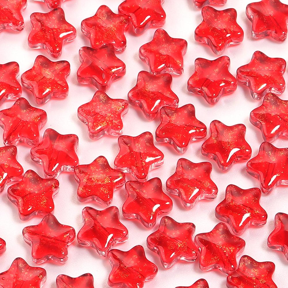 

50pcs 8mm Star Glass Beads Colorful Glitter Lampwork Loose Beads for Jewelry Making DIY Necklace Bracelets Earrings Accessories красный