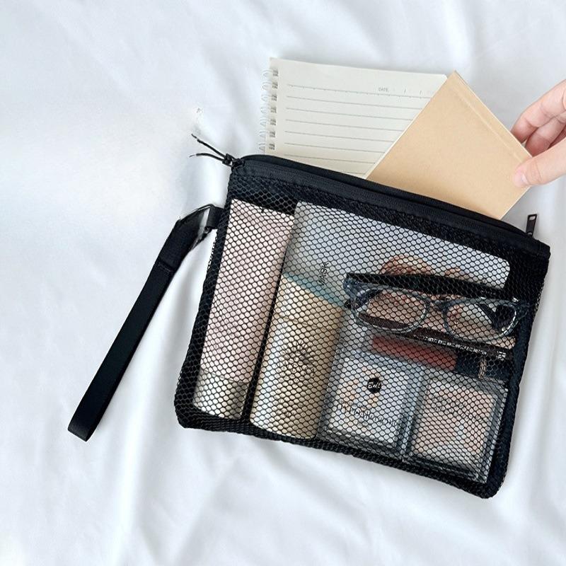 Mesh Double Zipper Travel Toiletry Bag, Portable Breathable Cosmetic Organizer, Compact Toiletry Pouch for Men Women