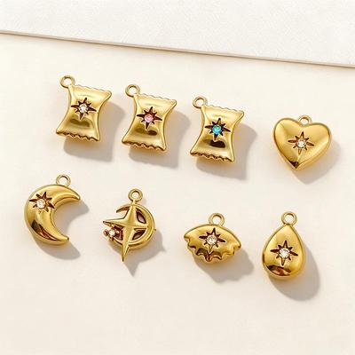 Gold Retention Micro-inlaid Diamond Charm Pendants: Star, Moon, Heart & Water Drop Designs