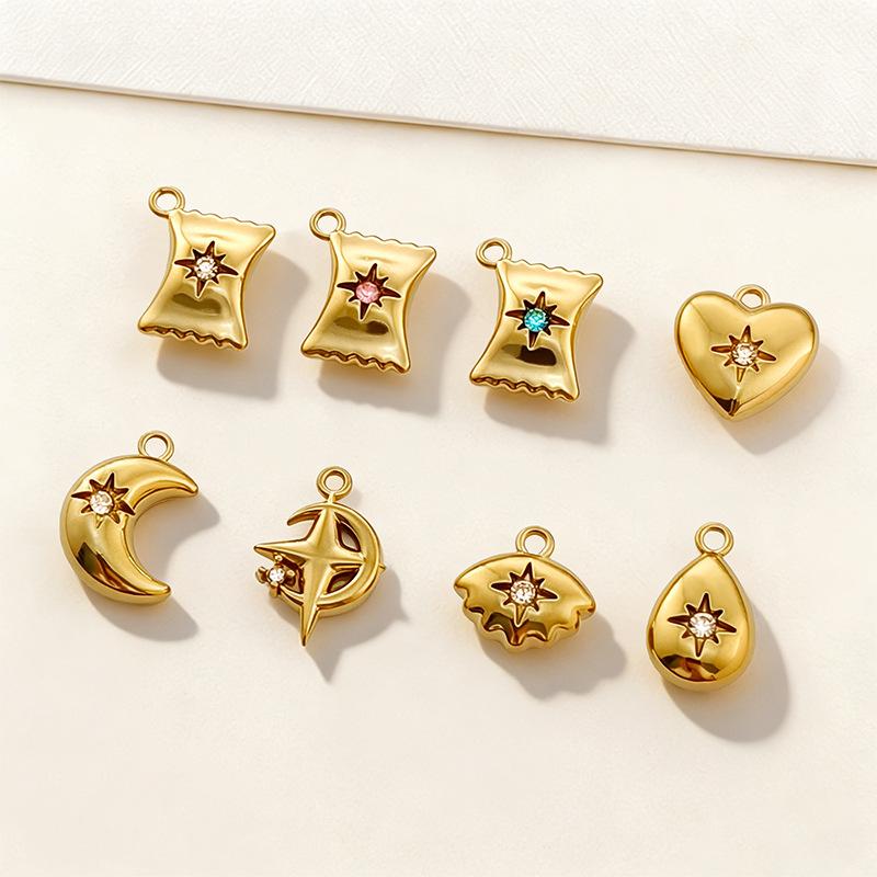 Gold Retention Micro-inlaid Diamond Charm Pendants: Star, Moon, Heart & Water Drop Designs
