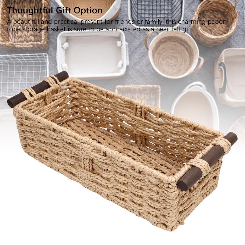 Paper Rope Storage Basket Handmade Woven Decorative Storage Bin Toilet Tank Topper Paper Basket for Shelves Countertop