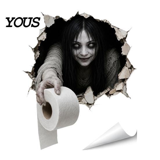 Graphic Wall Stickers for Refrigerator Spooky Crack Ghost Toilet Tank Lid Sticker, Halloween Horror 3D Broken Zombie Waterproof PVC
