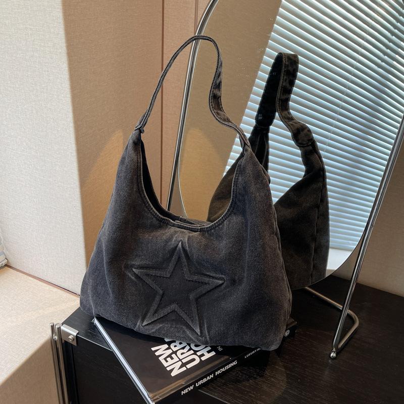 

Premium retro tote bag women s bag new casual versatile denim large-capacity shoulder bag чёрный