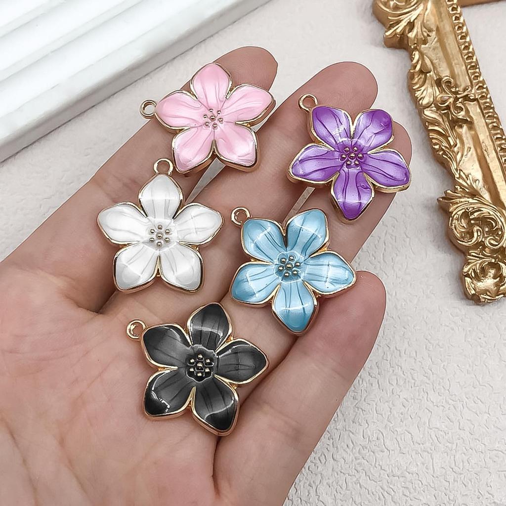 Colorful Pearlescent Cherry Blossom Alloy Keychain, Earrings, Necklace, Bracelet, Pendant Set