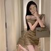 2026 Summer French Socialite Style One-Shoulder Pleated Dress - Slim Fit
