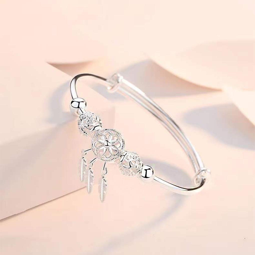 Korean Style Dreamcatcher Bracelet Women Silver Transport Beads Bangles with Tassel Girls Hand Chain Charm Bangle