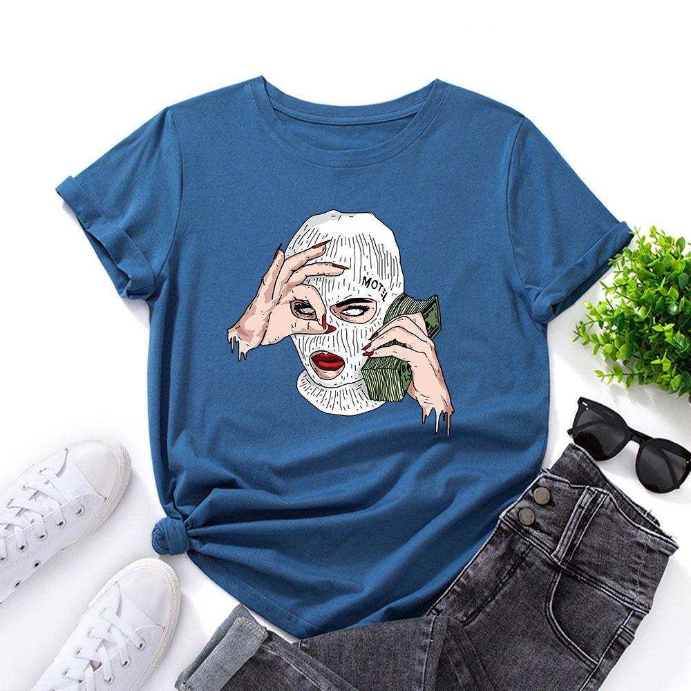 Spoof US Dollars Cotton T-Shirt Short Sleeve Round Neck Women 2d Print Tops