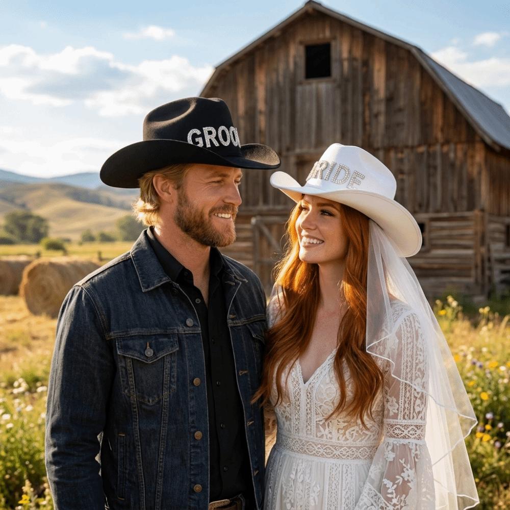 Wide Brim Groom Cowboy Hat Non-woven Fabric Bride Cowgirl Hat Wedding Decoration
