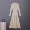 2026 Autumn Winter New Arrival Solid Turn Down Collar Long Sleeve Single-Breasted Slim Knit Dress for Women