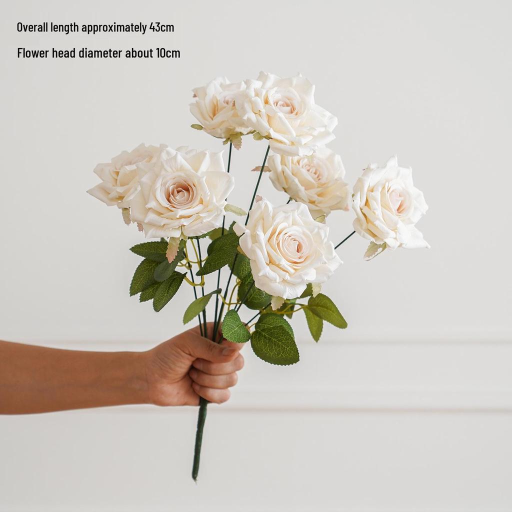 Single Stem Silk Rose Bouquet with Plastic Handle for Wedding Decoration