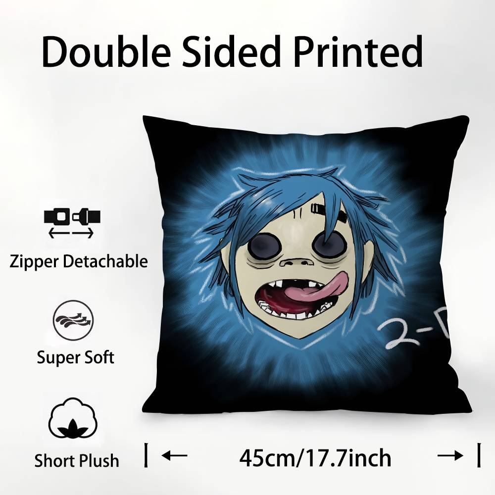 G-Gorillaz Band Pillow Case Square Double‑Sided Print Cushion Case For Sofa Home Bedchamber Decor Gift