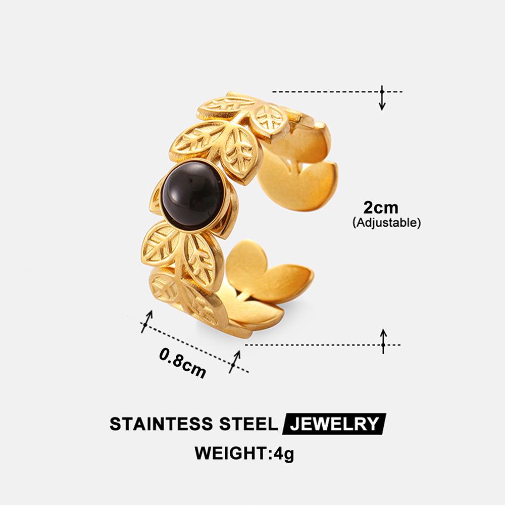 Bohemian Style Adjustable Turquoise Leaf Ring - Stainless Titanium Steel, Non-Fading