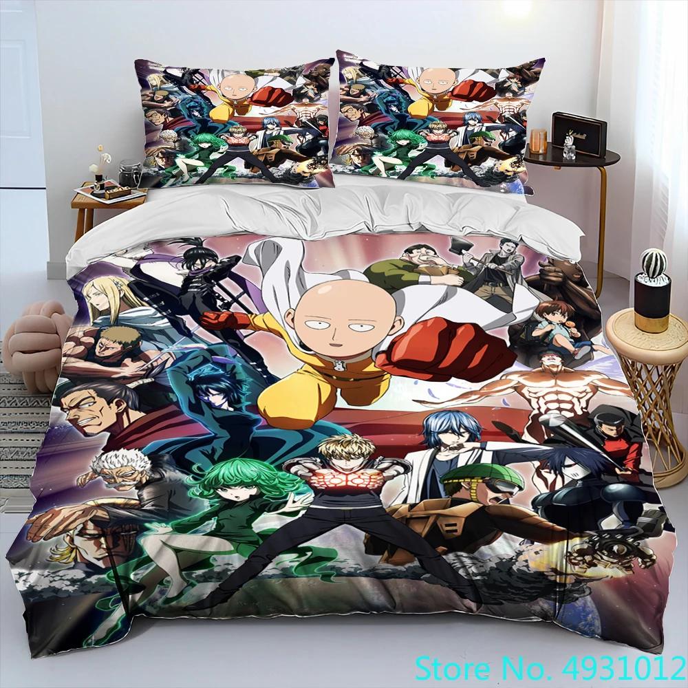 One Punch Man Anime Cartoon Bedding Set Duvet Cover Bed Set Quilt Cover PillowcaseKing Queen Size Bedding Set Kids Gift