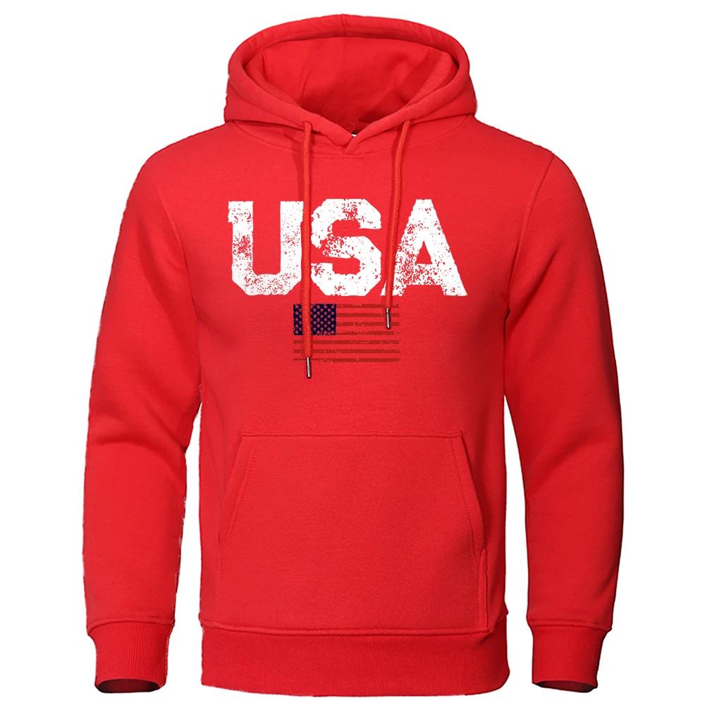 Autumn and winter American flag printed clothing men's hooded round neck fashionable warm hooded sweatshirt windproof sportswear