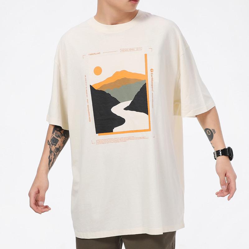 Timberland Pattern Print Quick-Dry Crew Neck T-Shirt Men Tops Smoke-White A2CG8-V04