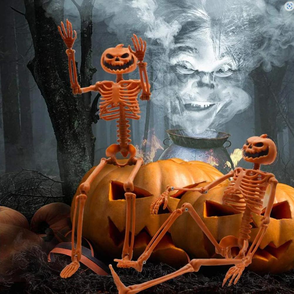 Halloween Pumpkin Skeleton Decorations with Movable Joints Human Bones Stayable Posable Skeletons for Spooky Scene Party Favor