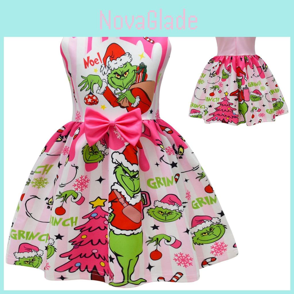 The Grinch Girl Dress With Cartoon Pattern For Kids Girls Ages 3 To 8