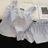 Women's Korean Striped Lace Patchwork Camisole and Shorts Set