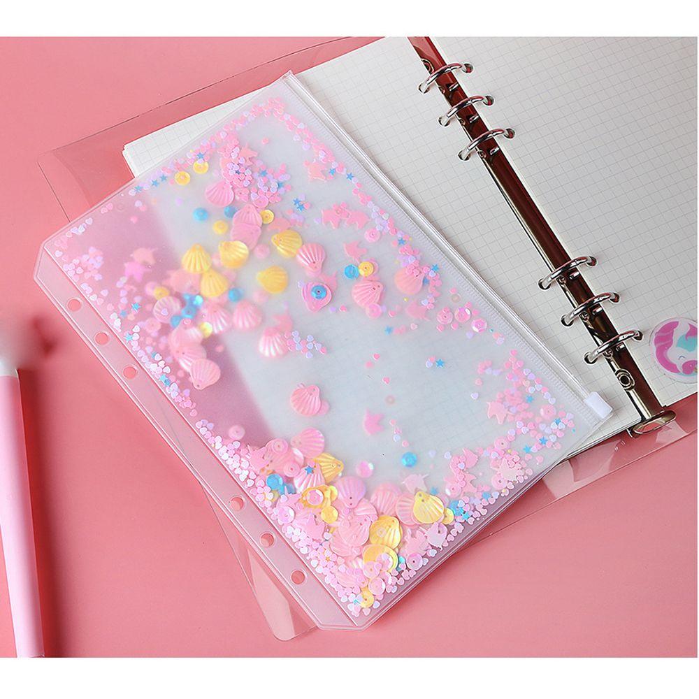 Glitter Sequins PVC File Storage Bag Zipper A5/A6 Inner Pocket File Holder Binder Storage Pouch