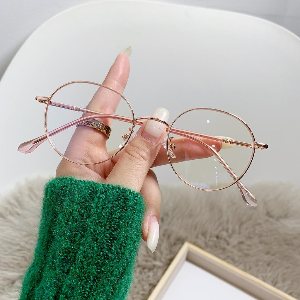 New flat mirror frame popular metal small round frame optical anti-blue light glasses decorative kick-off college style