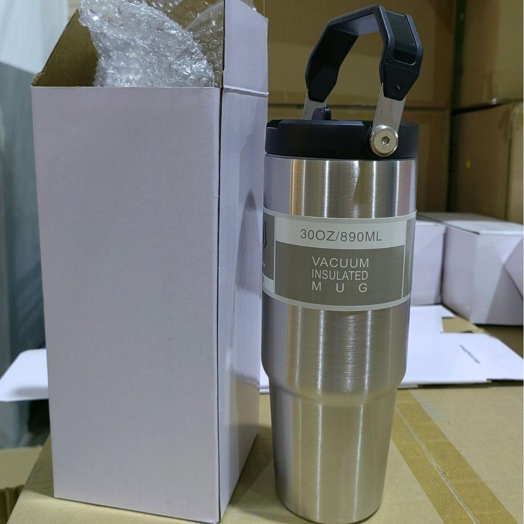 30oz Stainless Steel Tumbler with Handle, 304 Car Cup Holder Friendly, Double Wall Vacuum Insulated Hot Cold Travel Mug, Portable Iced Coffee Cup