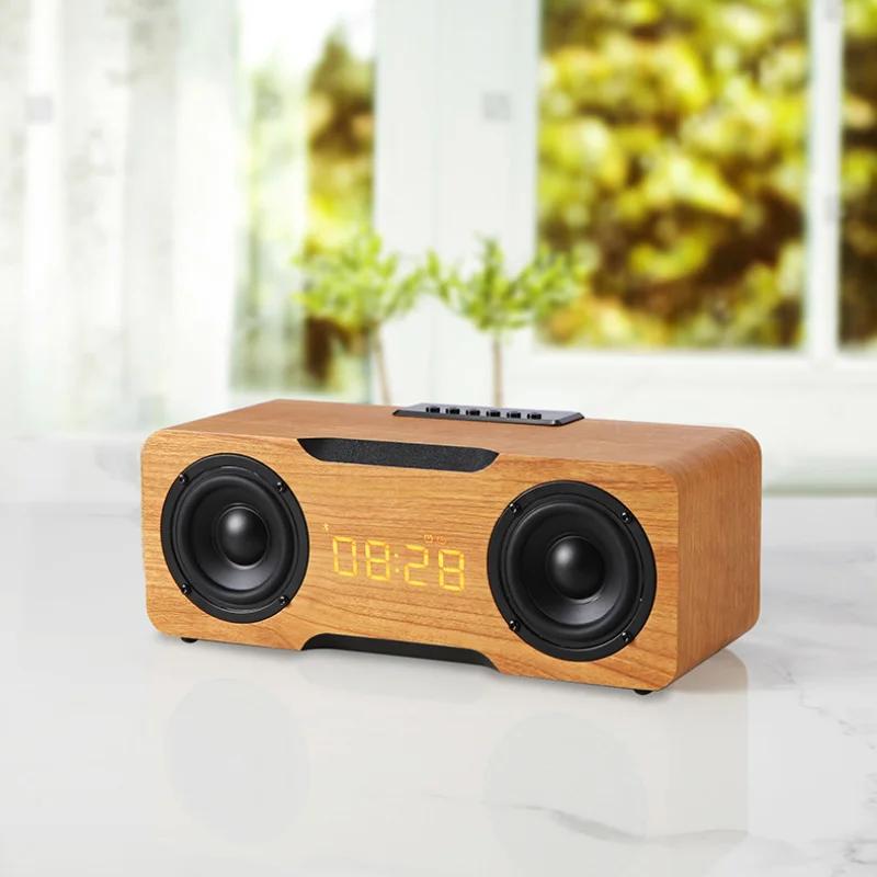 Wooden Bluetooth Speaker with Clock U Disk TF Card Support Home Desktop Stable Connection