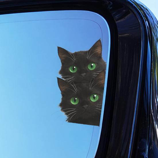 Yousheng Car Sticker, Waterproof PVC Self-adhesive No Trace Auto Decal, Black Cat Pattern Funny Sticker for Windows Mirrors Trunks Car