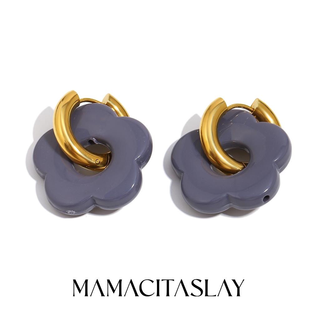 MamacitaSlay 316L Stainless Steel Acrylic Flower Hoop Earrings 18K Gold Plated Waterproof Jewelry Women's Elegant Earrings Gift