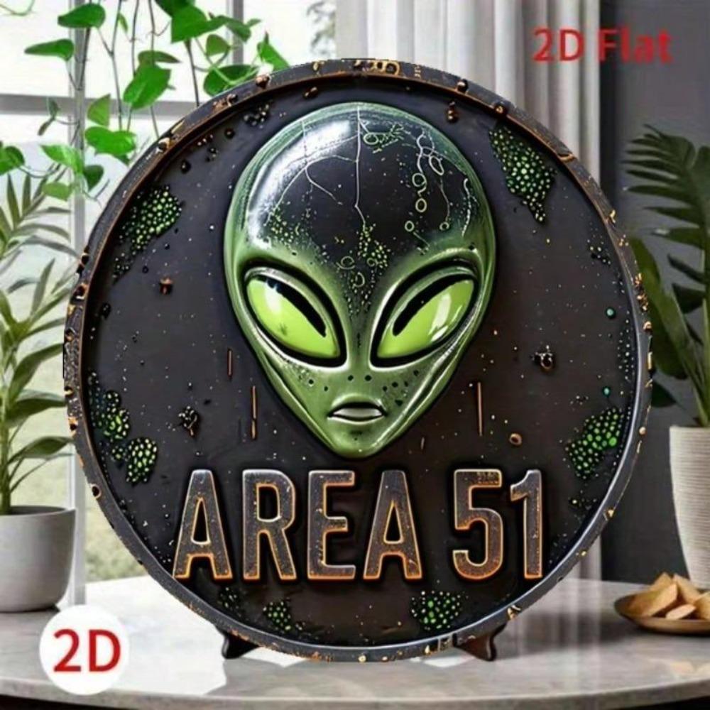 UFO Mimozemšťan Umění Kovová Nástěnná Dekorace Vintage Oblast 51 Anglický Znak 2D Plochý 7,87x7,87 Palce