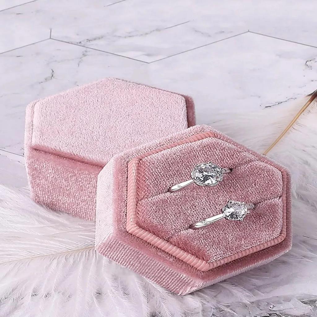 1pc-Vintage Hexagonal Jewelry Double Ring Box Empty Box Engagement Wedding Ceremony Valentine's Day Gift Organizer