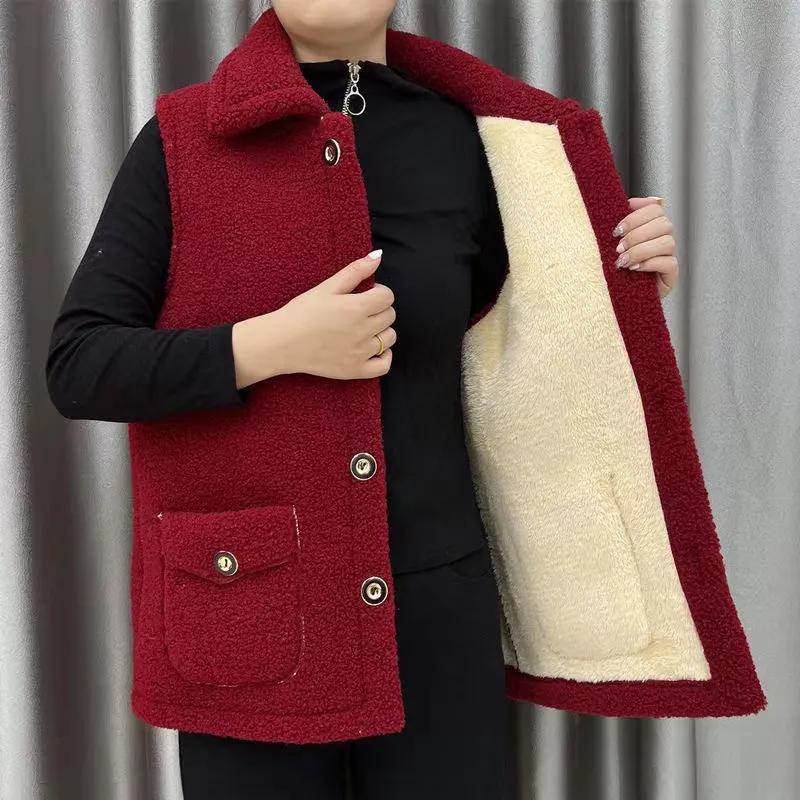 Autumn and Winter Waistcoat Women's Warm Plus Velvet Thickened Waistcoat Polar Fleece Waistcoat Sleeveless Jacket Women