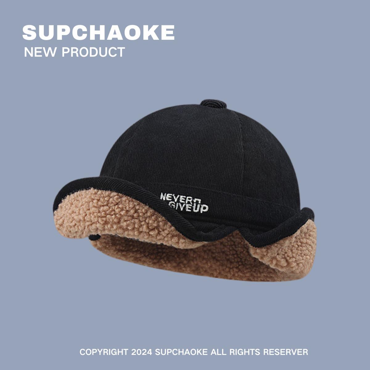 

Утолщенная термошапка из овечьей шерсти, шапка с защитой ушей, утолщенная защита для велоспорта для мужчин и женщин осенью и зимой (56-59) чёрный