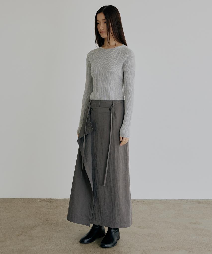 Artid Wrap Belted Long Skirt_Charcoal