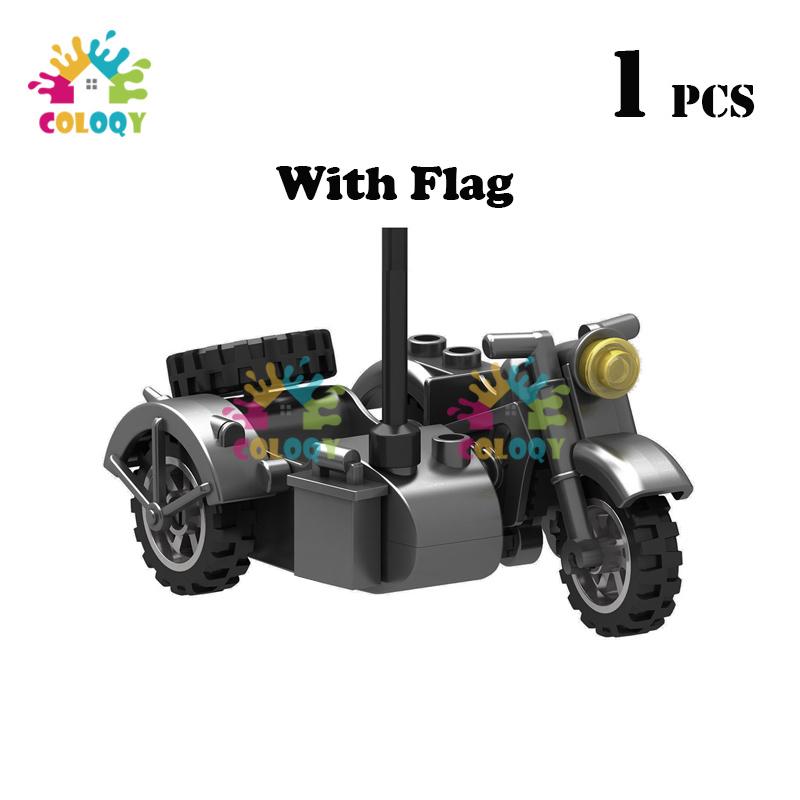 Kids Toys WW2 Military Tricycle Building Blocks Motorcycle Model Set Green Yellow Gray Toys For Kids Birthdays Gifts