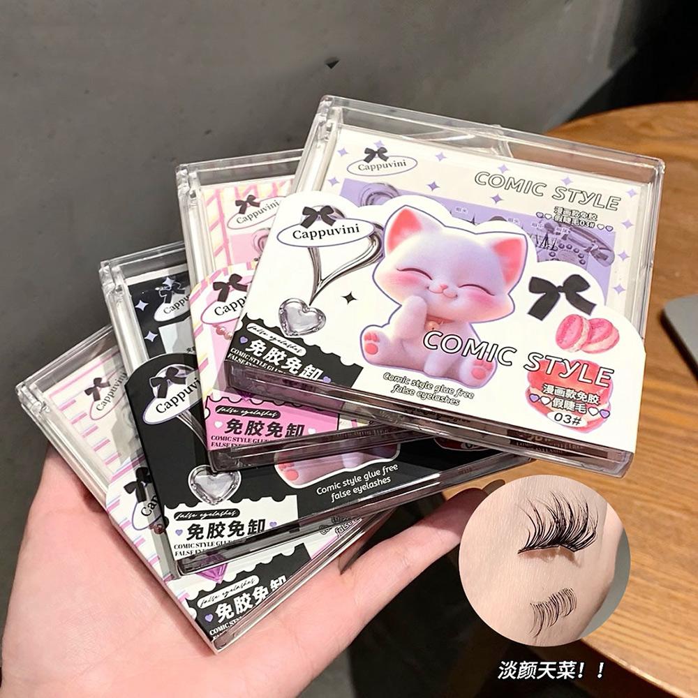 Comic-Stil, kleberfreie künstliche Wimpern, einzelnes Büschel, 5D, natürlicher Curling, selbstklebende künstliche Wimpern, obere und untere Wimpern