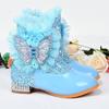 Girls' Plus Velvet Rhinestone Butterfly Boots - Warm Autumn/Winter High-Heeled Short Boots for Kids.