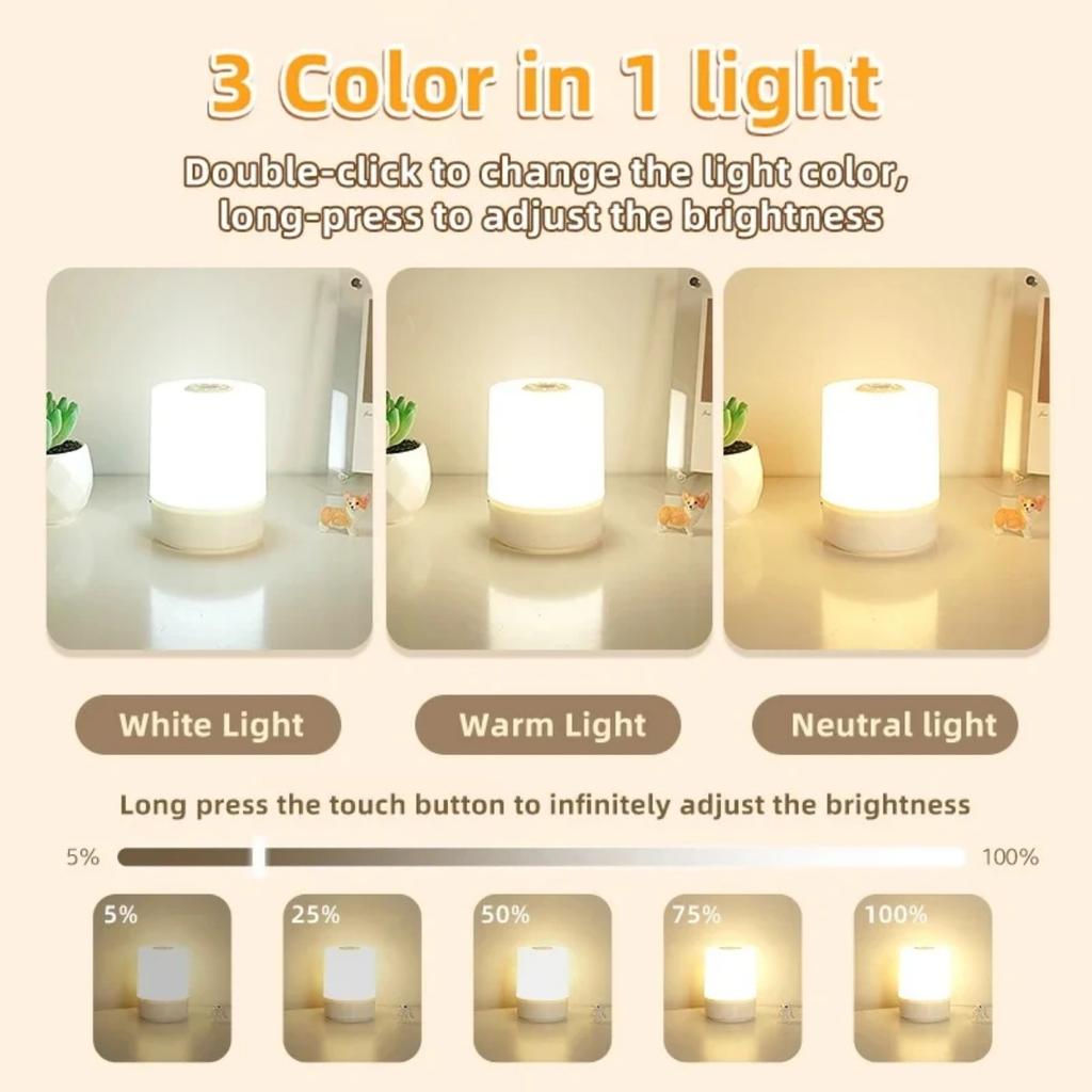 JOYBLISS Touch Night Lamp 3 Modes Dimming Bedroom Bedside Lamp USB Charging Night Light Ambient Light Soft Light Table Lamp for Kids Gift