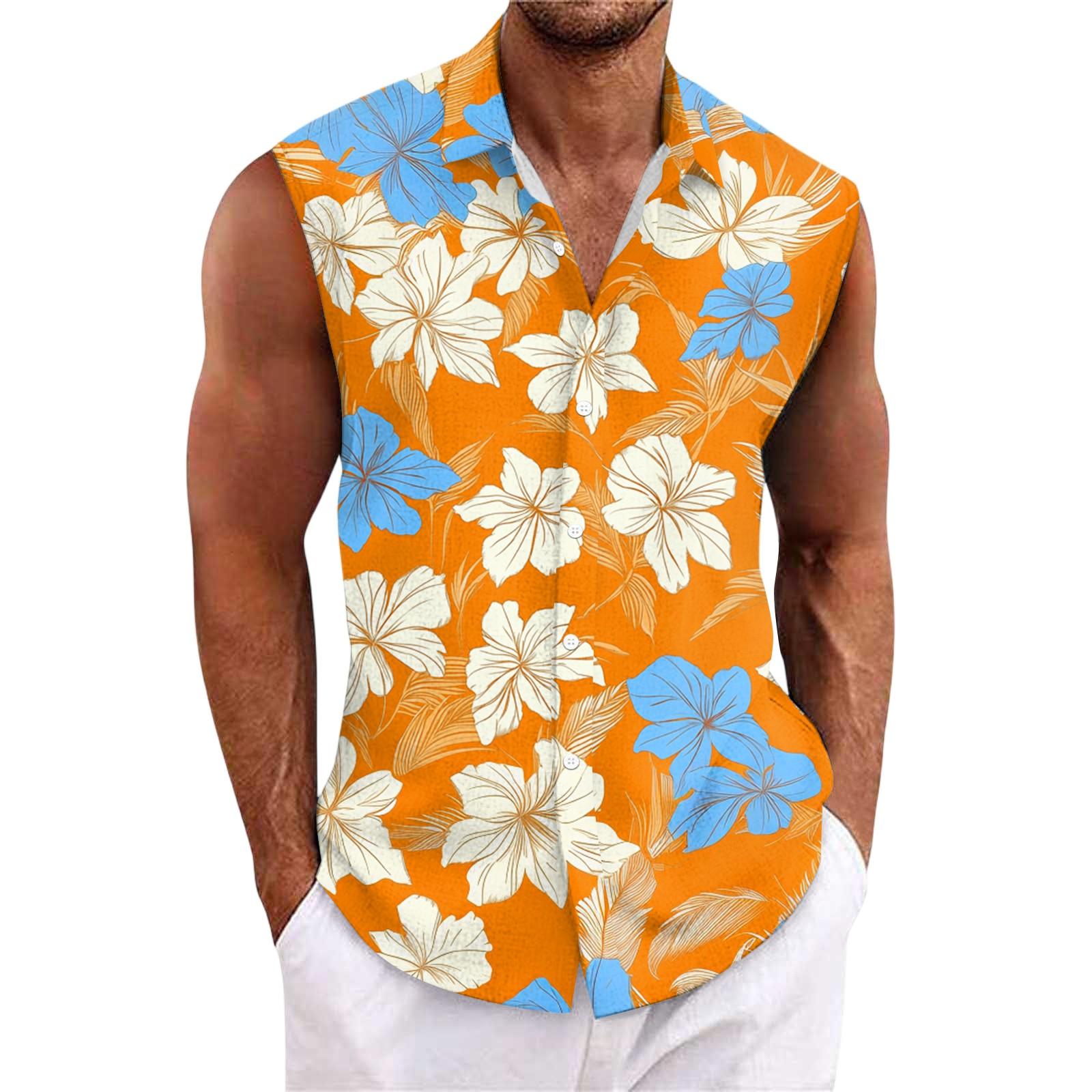 

Мужская гавайская рубашка с лацканами на пуговицах, футболка-топ M оранжевый