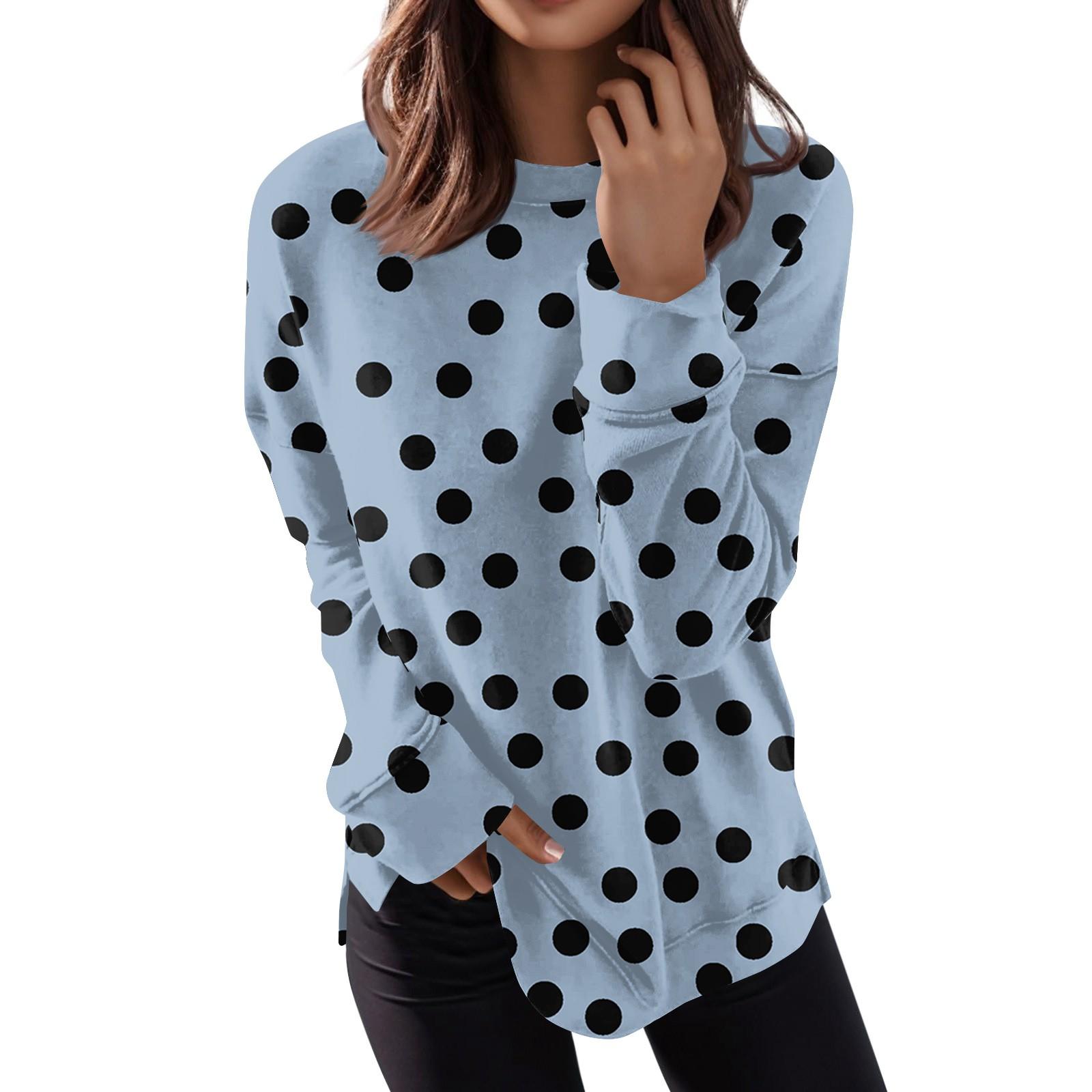 

Женские топы с круглым вырезом, хлопковая женская повседневная модная пуловер с длинным рукавом и круглым вырезом с принтом, блузка XXL синий