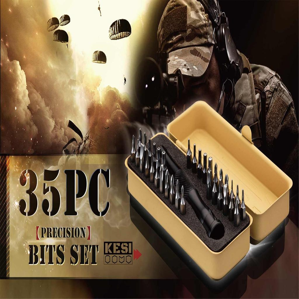 Arsenal Tool Precision Bit Set with Storage 4mm Hex Shank Bits AS-80735 Set, 34-Piece Case,