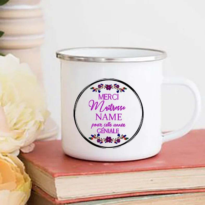Personalised Custom Name Mug Merci Maitresse Coffee Cups Drinks Water Cup Enamel Mugs School Home Handle Drinkware Teacher Gifts