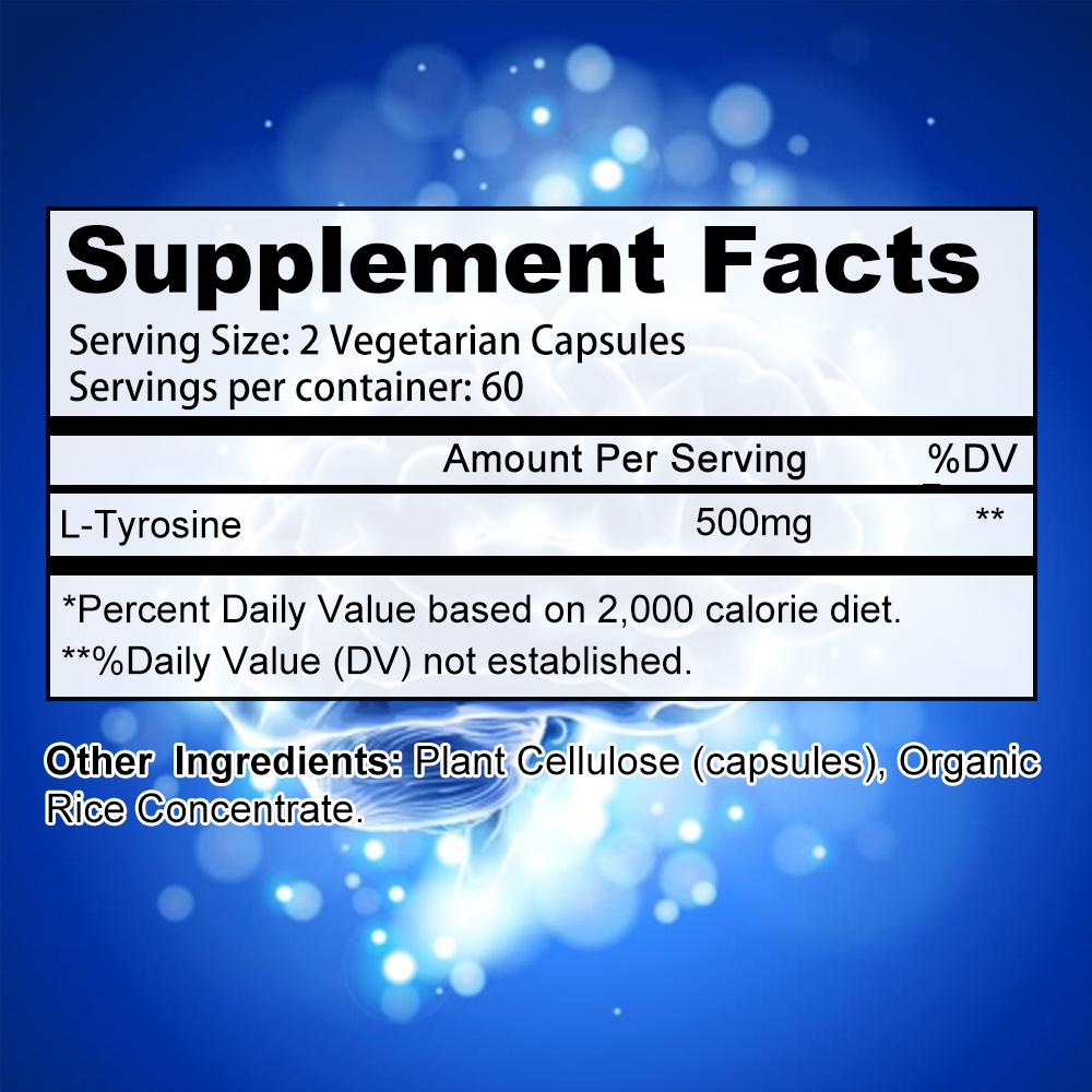 L-Tyrosine enhances brain function and promotes nervous system health 120 capsules